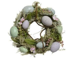 Veľkonočná dekorácia Veniec s vajíčkami a vetvičkami